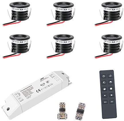 VBLED © 6-er KIT VISUM 1W LED Aluminium Mini Einbaustrahler warmweiß mit RF Funk Netzteil 12VDC