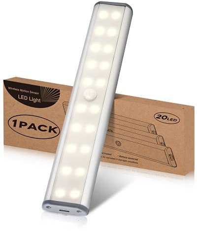 Wiederaufladbar Schrankbeleuchtung mit Bewegungsmelder, LED Sensor Licht Kleiderschrank Lampen Unterbauleiste Beleuchtung Küchenleuchte, Nachtlicht Schranklicht Auto On/Off mit Stick-On Magnetstreifen