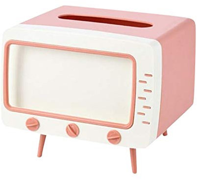 zhushuGG Taschentuchbox, Kreativ Feuchttücherbox TV-förmig Taschentuchspender Kosmetiktücher mit Phone Holder Handyhalter für Zuhause, Büro, Schreibtisch, Wohnzimmer, Badezimmer, Küche (Rosa-1 PC)