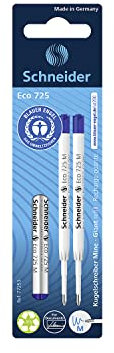 Schneider 77253 Eco 725 Kugelschreibermine (ausgezeichnet mit Der blaue Engel, Strichstärke: M) blau, 2 Stück