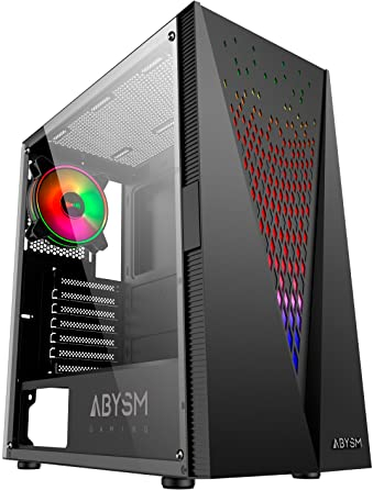 ABYSM Gaming Caja PC Gamer Danube KOLPA Negra ATX, con Panel de Vidrio Templado, 1 x USB 3.0 y 2 x USB 2.0, Conectores, Filtro Superior y 1 Ventilador Silencioso de 12 cm