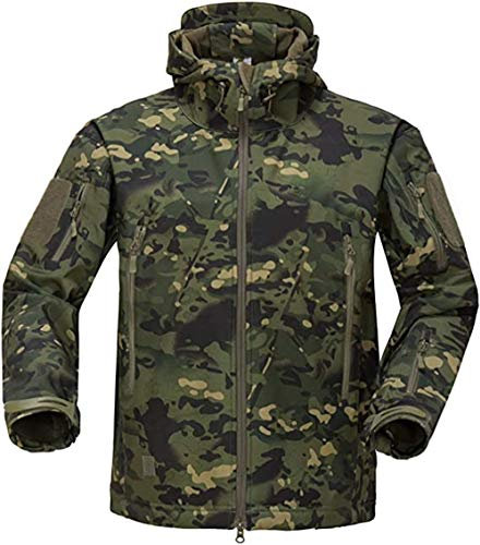 VADOOLL Herren Taktische Jacke Softshell Fleece Kapuzen Outdoor Mantel Warme Winterjacke Militär Softshell Taktische Jacke (CP GREEN,L)