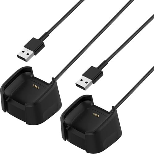 3.3Ft USB Charger Compatible with Fitbit Versa 2 Charger Dock Anti-Slip Replacement Smartwatch Charging Cable Stand(not for Versa/Versa Lite) - 2Pack