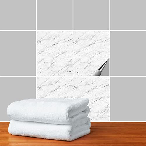 FoLIESEN - Fliesenaufkleber 20x25 cm | Deko-Aufkleber für Küche & Bad | Fliesen-Folie zum Aufkleben | Carrara, .:20 Stück