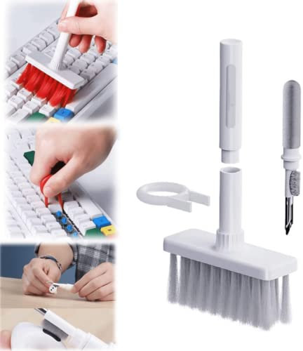HYZSM 5 in 1 Keyboard Cleaning Brush Kit,Multifunction Earphones Cleaner with Soft Brush,Not Hurt Keyboard,Double Head Design,Suitable for Pc Laptop Headsets (Grey)