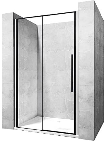 VBChome Porte coulissante de douche 90 x 195 cm - Profilés en aluminium noir - Paroi de douche en verre transparent