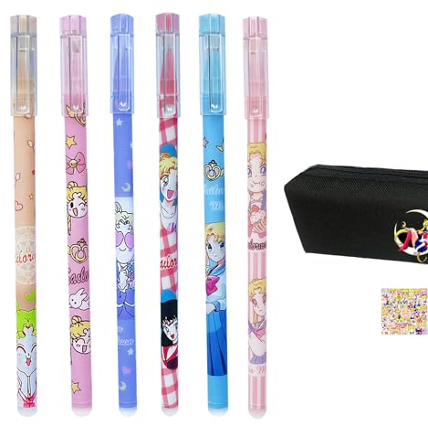 HJYZY Penne Gel a sfera a tema anime Sailor M. inchiostro Astuccio portapenne in tela articoli per la scuola con adesivi totale 31 pezzi