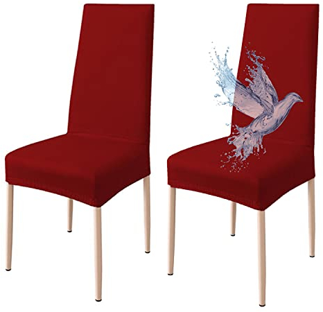 Poligino Stuhlhussen 2er Set Wasserdicht Stretch Universale Weich und Bequem, Stuhlbezug für Haus, Küche, Hochzeit, Restaurant, Party, Hotel, Zeremonie, Bankett - Bordeaux