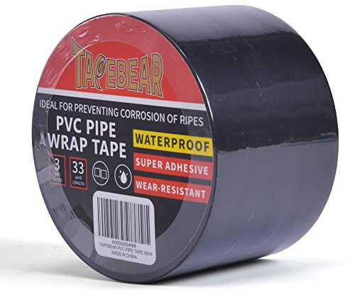 TAPEBEAR Cinta Anticorrosión Tubería 75mm x 30m, Cinta Impermeable PVC, Protección De Envoltura De Tuberías, Cinta Aislante Negra, Para Reparar Y Sella