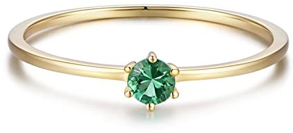ANAZOZ Ring Echt Gold Damen 750, Smaragd Ringe 0,08 Karat Ring Geburtsstein Mai Eheringe Damen Personalisierte
