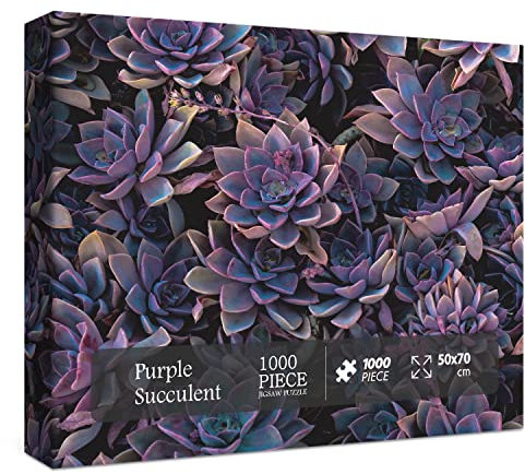 Impossible Lila Sukkulenten Puzzle 1000 Teile, harte schwierige Puzzles für Erwachsene, herausforderndes Pflanzenpuzzle als Sukkulentengeschenk