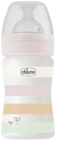 Chicco Biberon Bien-Être Débit Lent, Tétine Physio en Silicone Souple et Doux, Système Anti-Colique, Réduit les Régurgitations et L'Irritabilité, Biberon en Plastique de 150 ml, 0 Mois et plus, Rose