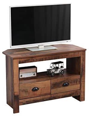 FurnitureHMD 2 Drawers Corner TV Stand Cabinet with Open Shelf,Industrial Style, Elegant TV Console Unit,Media Table