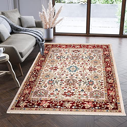 Mazovia Orientalisch Teppich - Traditioneller Teppich für Wohnzimmer, Esszimmer - Orient Teppiche Ornament - ÖKO-TEX Wohnzimmerteppich Creme Rot - 160 x 225 cm