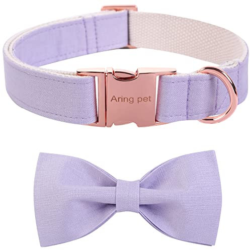 ARING PET Dog Collar, Cotton Lavender Bowtie Dog Collars, Adjustable Wedding Dog Collar Bow with Metal Buckle for Small Medium Large Boy and Girl Dogs
