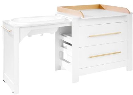 ATB Wickelkommode mit Baby Badewanne - Wickelaufsatz und Babywanne für Neugeborene - Faltbar Babybadewanne mit Gestell - Mobile Badewanne mit Wickeltisch Klappbar - Baby Changing Table