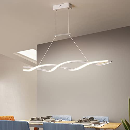 Pendelleuchte esstisch LED Dimmbar Wohnzimmer Hängelampe Modern Hängeleuchte mit Fernbedienung im Wellenförmig Design höhenverstellbar Innen Beleuchtung für Küche Büro Kronleuchter (Weiß, 120cm)