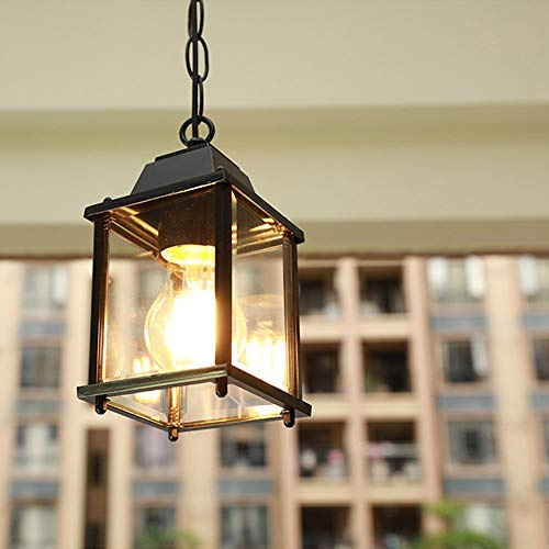 Chao Zan Retro-Lampe Deckenleuchte Vintage Aussenlampe Pendelleuchte Metal E27 Außen Innen Schwarz Aluminium und Glas Schatten Laterne Pendellampe Wasserdichte für Garten Innenhöfe Veranden Pavillon