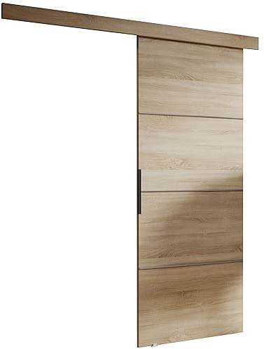KIER FURNITURE Schiebetür Komplettset - MALIBU - Tür mit Laufschiene - Schiebetürsystem - Raumspartür - Innentüren - Schiebetür - Eiche Sonoma 96 x 205 x 1,6 cm