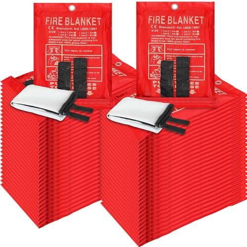 Copkim 50 Stück Notfall-Feuerlöschdecken, 99 x 99 cm, Feuerlöschdecke, vorbereitete Fiberglas, feuerhemmende Decken für Zuhause und Küche, Sicherheit, Camping, Schule, Kamin, Grill
