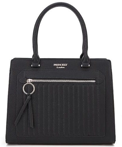 Princely London Handtasche Antonia Schwarz – Edle Schultertasche aus Hochwertigem Veganem Leder – Perfekt für Alltag, Büro und besondere Anlässe