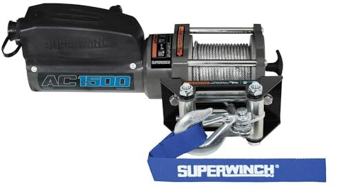 Superwinch Treuil 1715001 AC 1500 680 kg Traction à Ligne Unique avec Guide-câble à Rouleau, câble en Acier de 381 cm x 9,9 m
