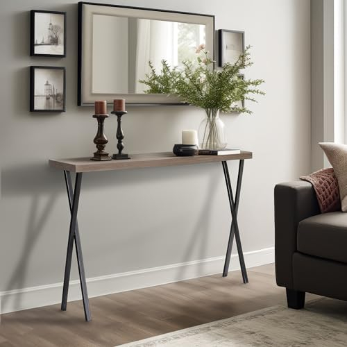 Wohnando Konsolentisch schmal grau Eiche-Optik Sideboard Apollo, 100x25x80cm, Flurtisch hellgraues Eichendekor und Metall-Füße