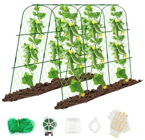 Hoyejyou Treillis de Concombre pour Plate-Bande surélevée, Treillis de Jardin en Forme de U pour Plantes grimpantes en Plein air, Treillis en métal pour Arche de légumes, Support de Treillis de