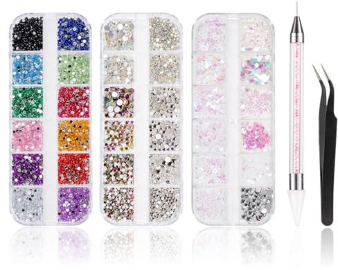 5600 pezzi di strass per nail art, 36 colori con brillantini, decorazioni per nail art, inclusa matita di cera per strass e Strass