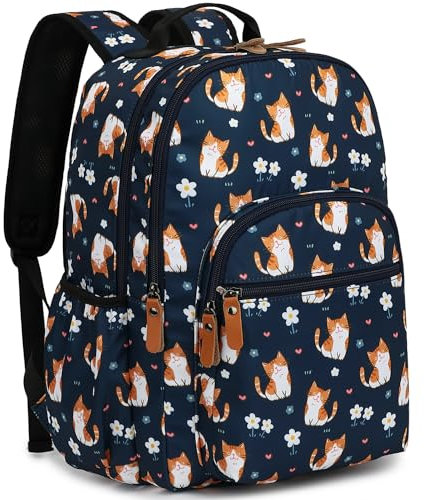 Leaper Cute Cat Printing School Backpack Water-resistant Kid's Backpack Bookbags Travel Bag Casual Bag Satchel Dark Blue