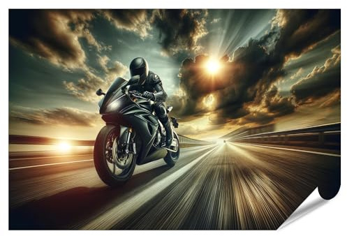islandburner XXL Bild Poster Motorrad Fahrt unter dem weiten Himmel Premium Bilder Fotodruck