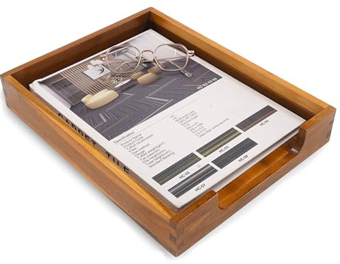 KOLWOVEN Vassoio portalettere in legno, vassoio porta documenti per scrivania da ufficio, riviste, cartelle, porta carta, vassoio frontale per documenti, marrone