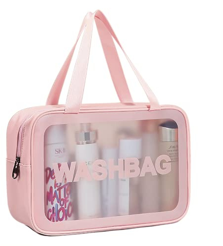 SZDPC Grande Trousse de Toilette pour Femme, Trousse de Toilette de Voyage avec Poignée de Transport, Sac de Douche Translucide Mat