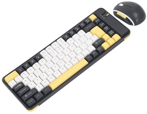 Keyboard and Mouse Combo, Wireless Computer Keyboard, 84 Keys QWERTY Layout, USB Receiver BT Keyboard Mouse Set with Auto Sleep Mode for Office Travel (Yellow)