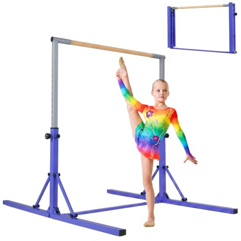 COSTWAY Barre de Gymnastique Pliable pour Enfants avec 13 Hauteurs Réglables (90-150cm), Barre d'Entraînement Extensible avec Structure Triangulaire, Charge 100kg pour Maison Salle de Gym