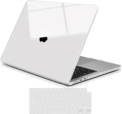 TECOOL Premium Hülle für MacBook Air 13.6 Zoll M4 M3 M2 A3240 A3113 A2681 (2025 2024 2022 Freisetzung), [Extrem Dünn u. Leicht] Schutzhülle Case u. EU TPU Tastaturschutz, Glänzend Klar