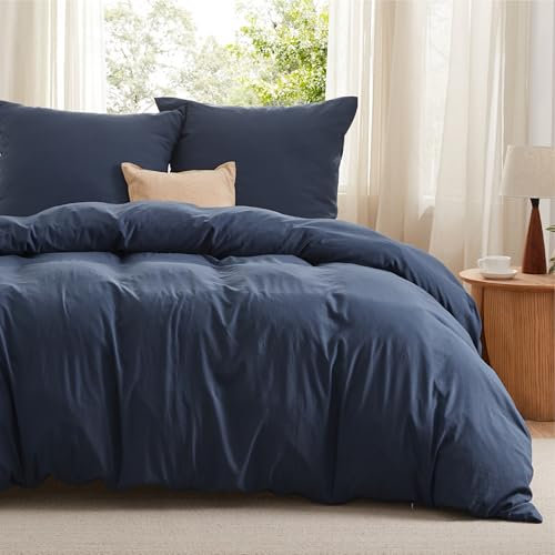 BEDSURE Bettwäsche 200x200 3teilig Bettbezug - Weiche Baumwollähnlich Bettwäsche-Set 200 x 200 cm und 2 Kissenbezüge 80x80 cm, ÖKO-TEX Deckenbezug Bedding Marineblau mit Reißverschluss