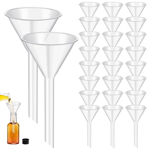 Elesunory 25 imbuti in plastica da 8,9 cm, imbuti a bocca larga per bottiglie di riempimento in cucina, versatile imbuto grande con beccuccio a lunga portata per olio, profumo, spezie