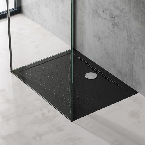 doporro Bac à douche 75x100 Receveur de Douche Antiglisse Rectangulaire Noir Lucia02AR 75x100x4 +Bonde AL01