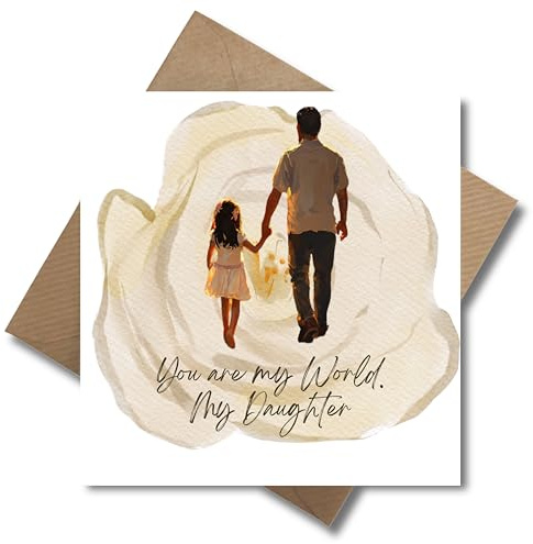 Vater-Tochter-Karte „You are my World, My Daughter“ – Emotionale Grußkarte mit Aquarellmotiv – Für Geburtstag, Einschulung, Vatertag oder einfach so – Quadratisch – Premium – Mit Umschlag