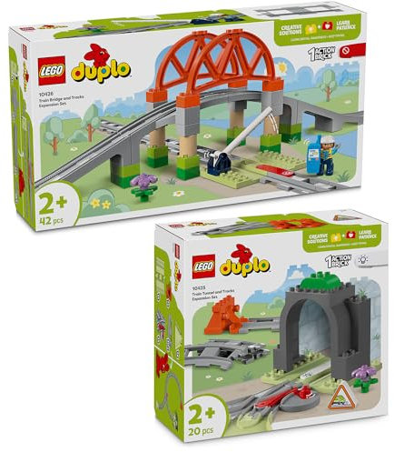 Lego DUPLO Eisenbahn Erweiterung 2er-Set - Lego DUPLO Eisenbahn Zubehör Set mit Lego DUPLO Eisenbahnbrücke & Tunnel (10425 & 10426), Lego DUPLO Schienen Erweiterung, Lego DUPLO ab 2 Jahre Eisenbahn