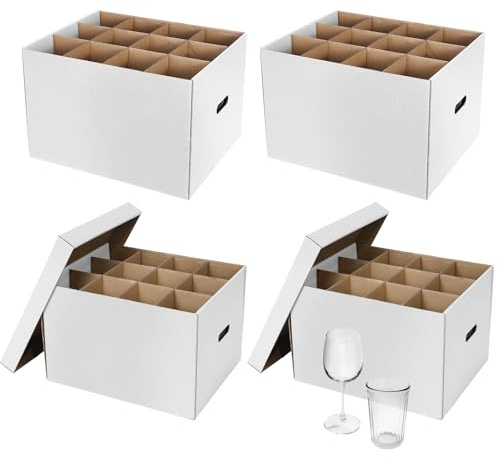 Feifeiya Weinglas-Umzugskartons mit Griff, Küchenset mit Deckel für Geschirr, Glaswaren, Weiß, 38,1 x 30,5 x 25,4 cm, 4 Stück