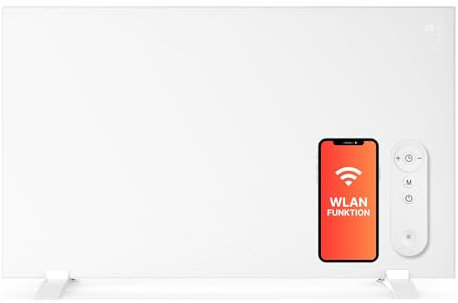 Sollero 450-600W Infrarotheizung Smart — Dual-Heizung, Stand- oder Wandmontage — WLAN-App, Fernbedienung, Timer — Inkl. Standfüße — Weiß, energiesparend