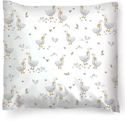 PinkZebra Kopfkissenbezug Kinder, Kissenbezug 80 x 80 cm aus 100% Baumwolle, Kissenhülle Jungen, Öko-tex Standard 100, Kinderbezüge mit Reißverschluss, Gänschen