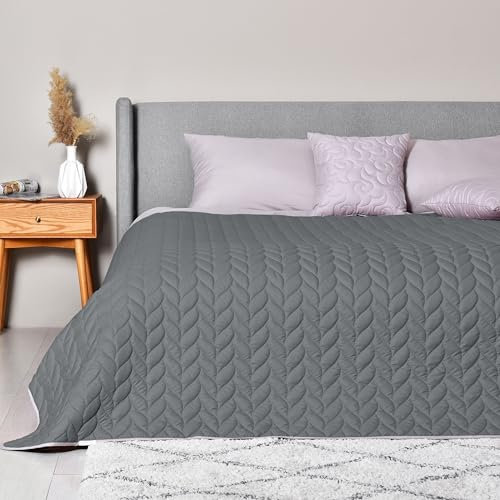sei Design Luxus Tagesdecke Moderne Steppdecke Wohndecke Überwurf Sofadecke (Zopf-Steppung Anthrazit/Grau, 240 x 260 cm)