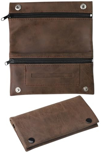 LHOEST Bolsa de Tabaco de Piel Marrón Bolso para Tabaco Bolsa para Tabaco | Portátil Plegable Bolsa de Tabaco con Cierre Magnético Bolso para Tabaco con Cremallera para Hombres y Mujeres 15.5 X 18 CM