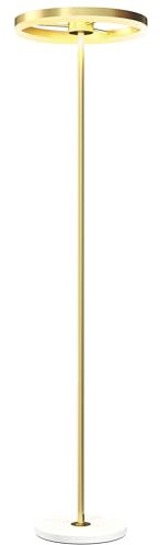 HOMCOM Stehlampe LED Wohnzimmer Dimmbar Stehleuchte mit 3 Lichtfarben, Fußschalter, Standleuchte mit Metallständer, Acrylschirm für Schlafzimmer, Büro Gold
