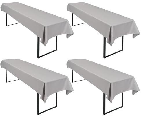 4 Stück Hellgrau Biertisch Tischdecke 250 x 100cm Wasserfester Polyester Glattgewebtes Biertischtuch Innen und Außen Universelles Tischtuch Fleckenfest Einfach zu Reinigen
