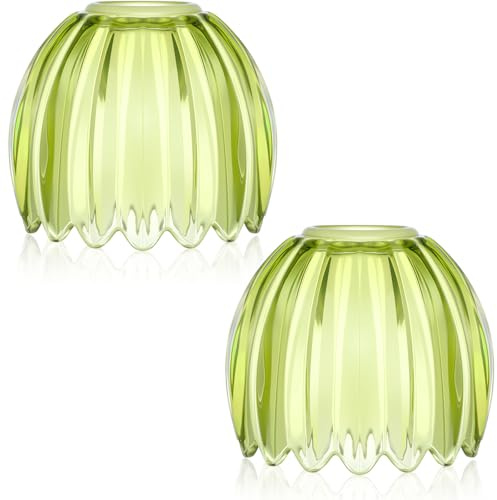 Lot de 2 abat-jours en verre vert en forme de tulipe - Base E26 - 4,2 cm de haut x 11,3 cm de diamètre - Mini abat-jour de rechange pour lustre de table de sol, décoration de coiffeuse