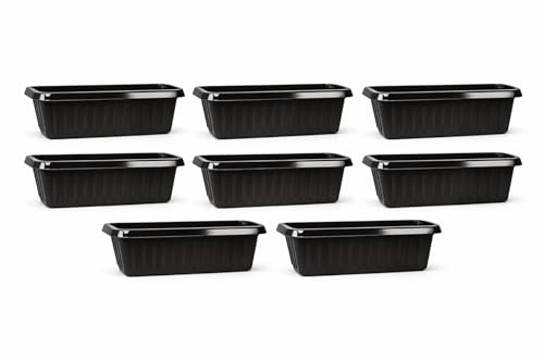 simpa Plastic Chunky Garden Trough Planter Pots 50cm Length - BLACK, Set of 8 Pots - Suitable for Indoor or Outdoor Use with DIY Drainage Holes.